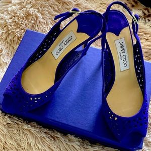 Jimmy Choo Laser cut suede open toe heels